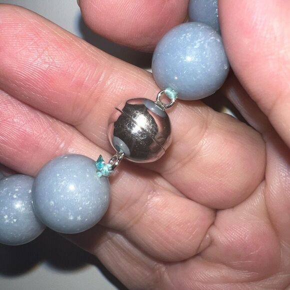 Natural Angelite Hand Strung Beaded Choker with Magnetic Clasp - Picture 4 of 8